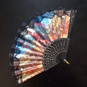 Rainbow black lace fan